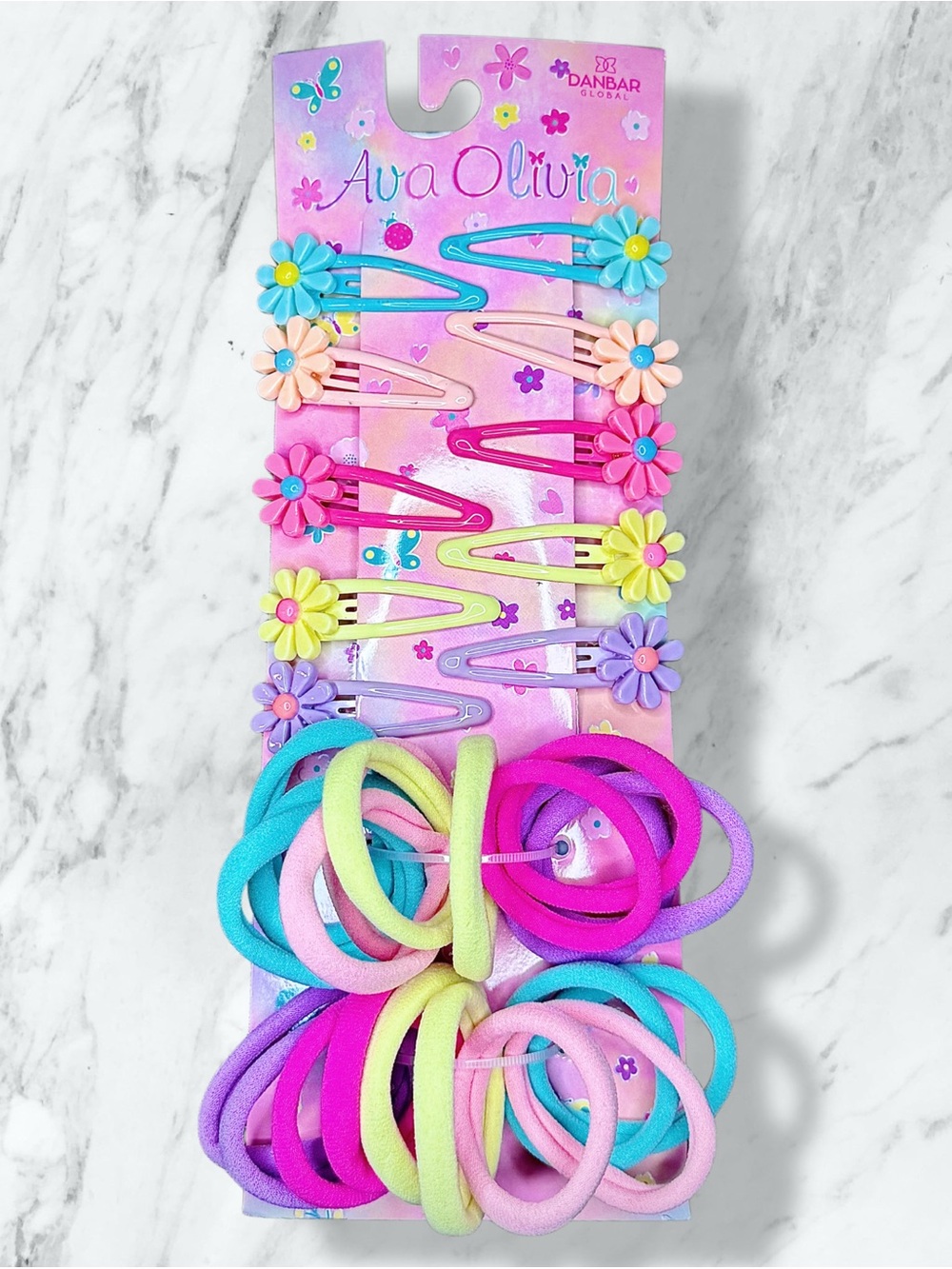 Kids Flower Snap Clips & Pastel Hair Tie Set